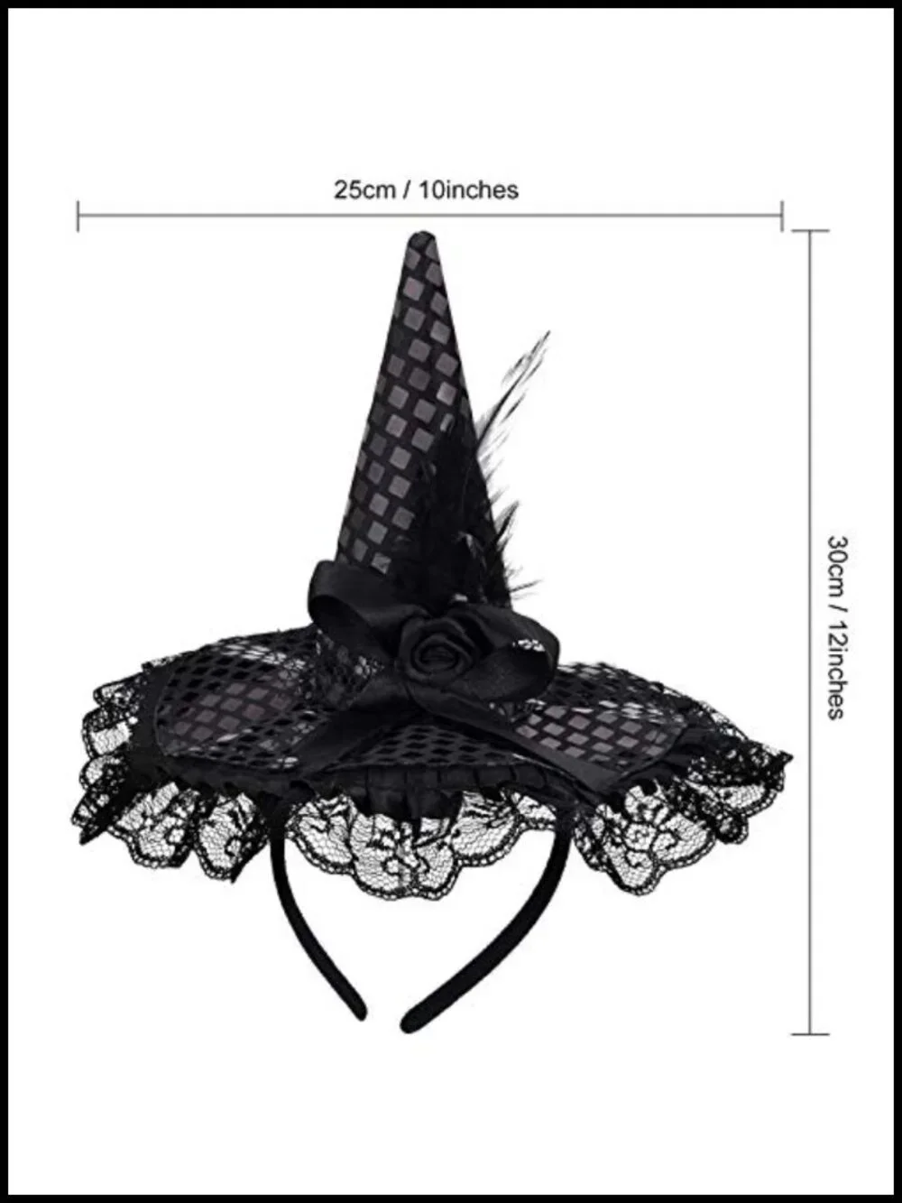 Witch Hat Headband Halloween Costume Accessory with Feathers Sequin